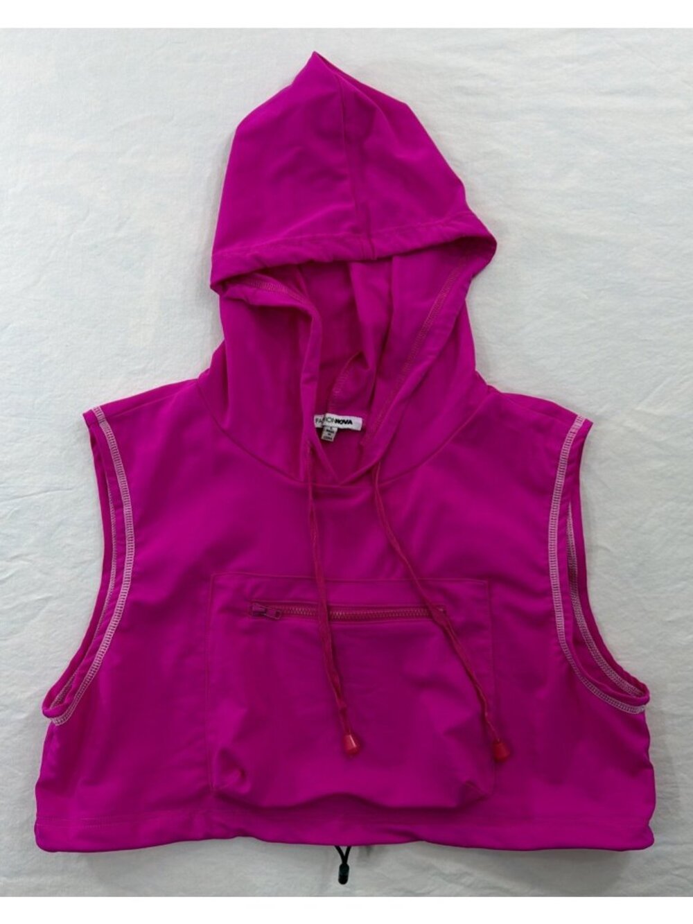 Large Pink Fashion Nova Hooded Sleeveless Crop Top
